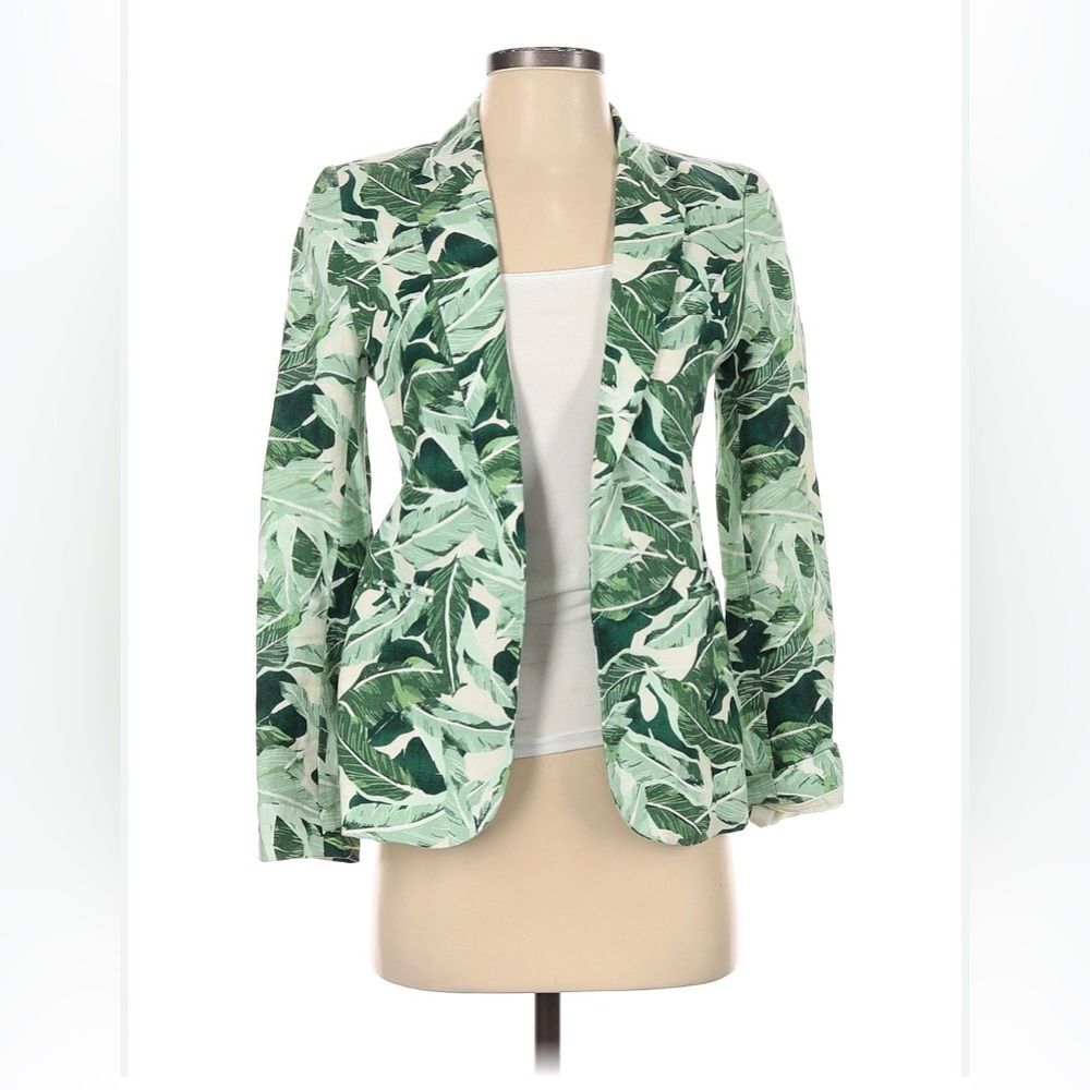 Joie Linen Fully Lined Women's Blazer Palm Leaves Pattern Color Pale Aqua Size 2